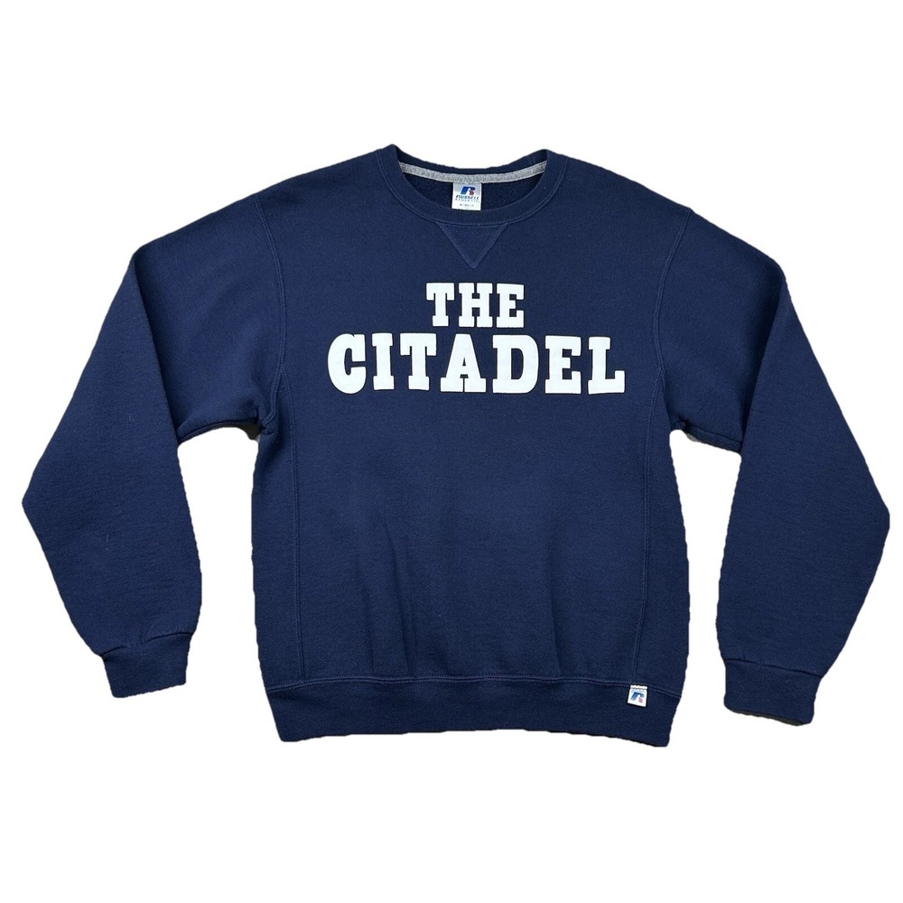 Vintage Russell Citadel Sweatshirt Mens Sm NCAA College Military 90s Navy Blue